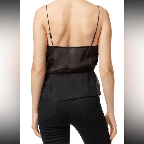 J Brand Black Velvet Front Viscose Silk Combo Tie Front Tank Top EUC Size Large - Picture 2 of 12